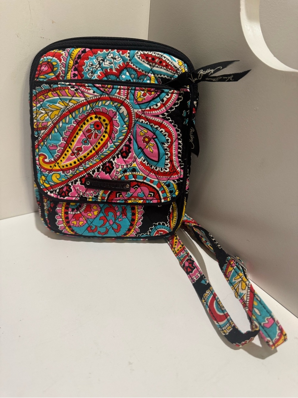 Vera Bradley Turquoise Pink Yellow Paisley Crossbody Wristlet